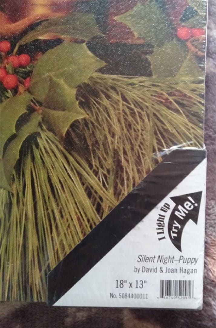 LED　光るキャンパス　仔犬とキャンドル（Silent Night）