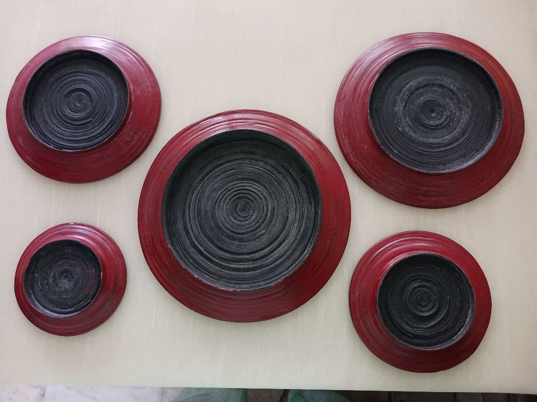 アンティーク朱漆器5枚セット