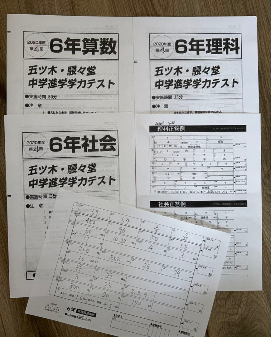 中学受験　五木模試　五ツ木・駸々堂中学進学学力テスト6年生　平成28〜2024年