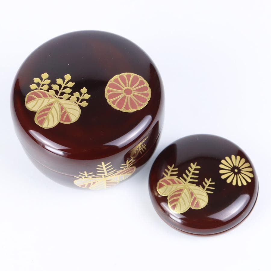 Y3104-2 高台寺蒔絵 茶箱セット 赤絵茶碗 棗 他 紙箱付　BBB