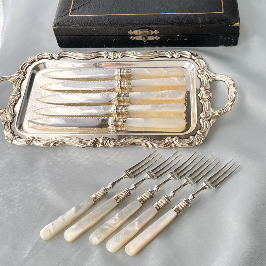 【William Yates 】【白蝶貝 / 純銀継手】デザートセット ケース