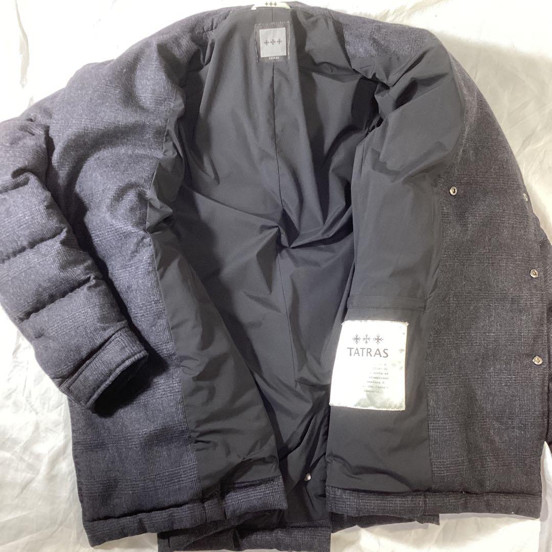 タトラスグレンチェックダウン95% Lサイズジャケットカシミヤ27％入