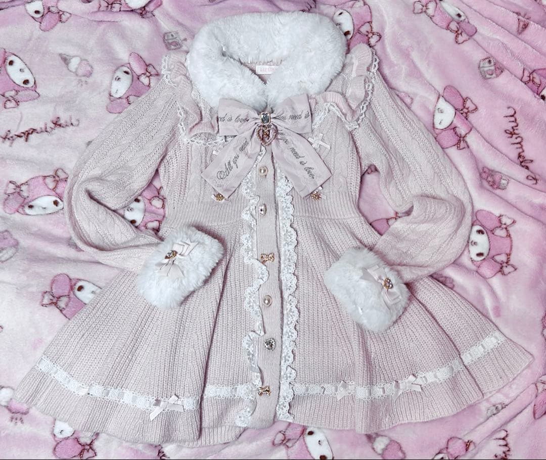 LIZLISA リズリサ ファーカラーペプラムカーディガン ピンク 試着のみ