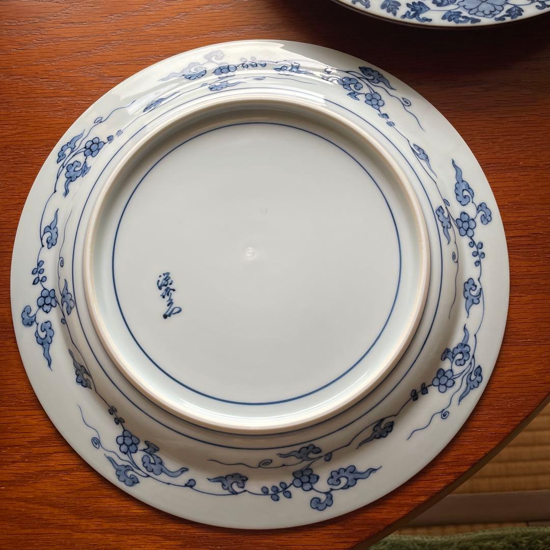 有田焼　源右衛門窯　染付孔雀絵 　大皿5客揃