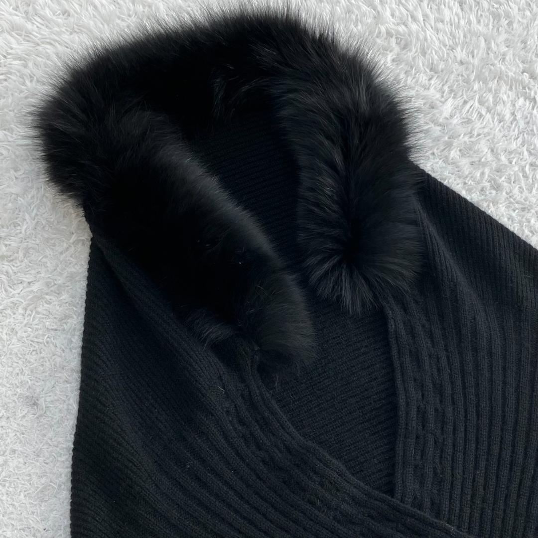 カシミヤ100％✨極美品✨レリアン ポンチョ フォックスファー ニット ブラック