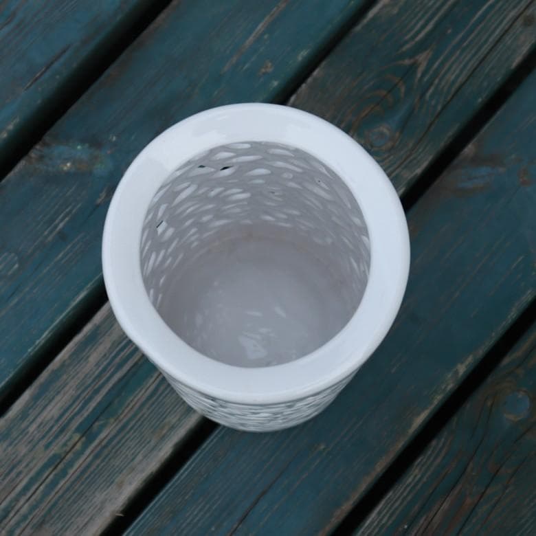 傘立て アンブレラスタンド 陶器製 透かし彫りアート ホワイト