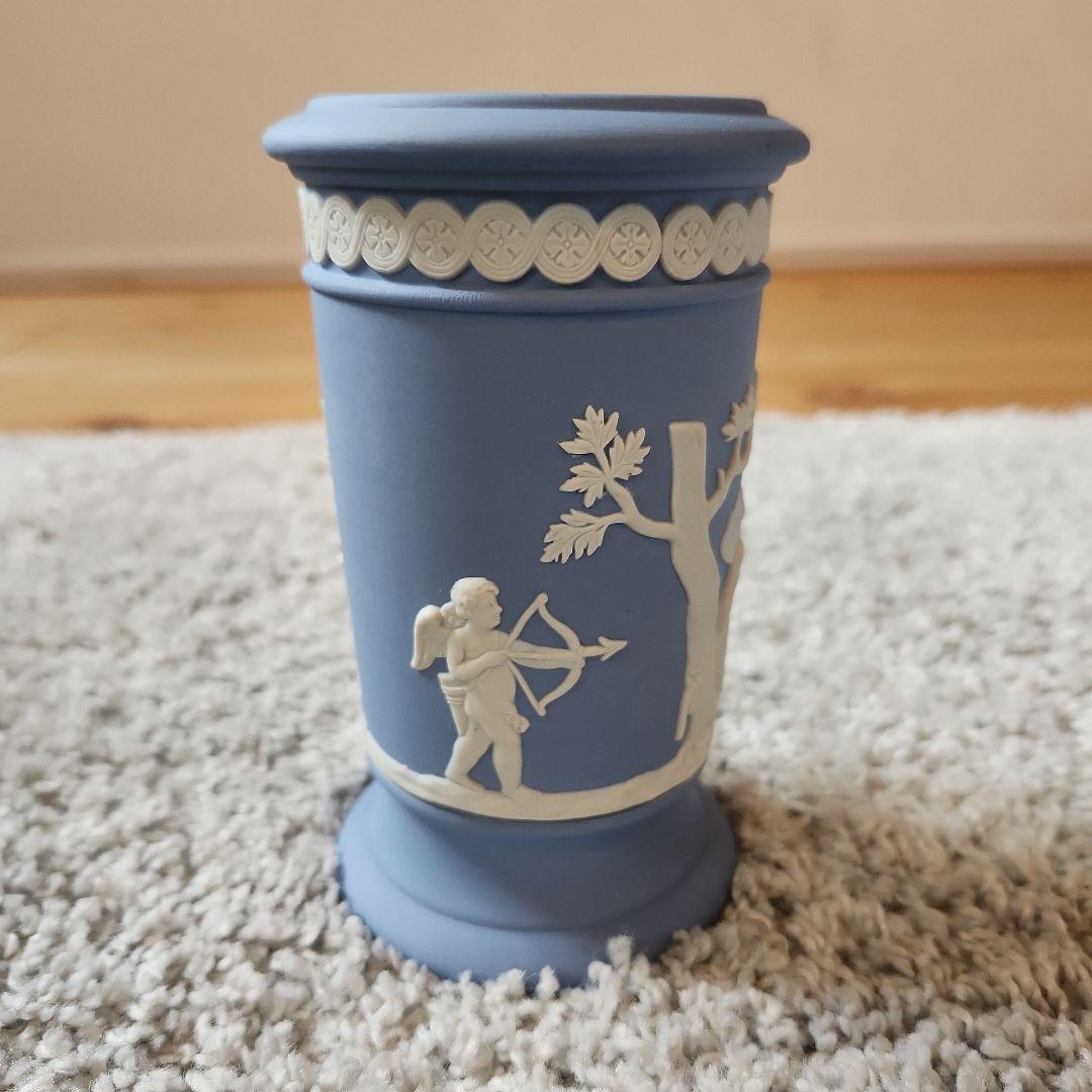 ウェッジウッド ジャスパー 陶器 花瓶 ブルー