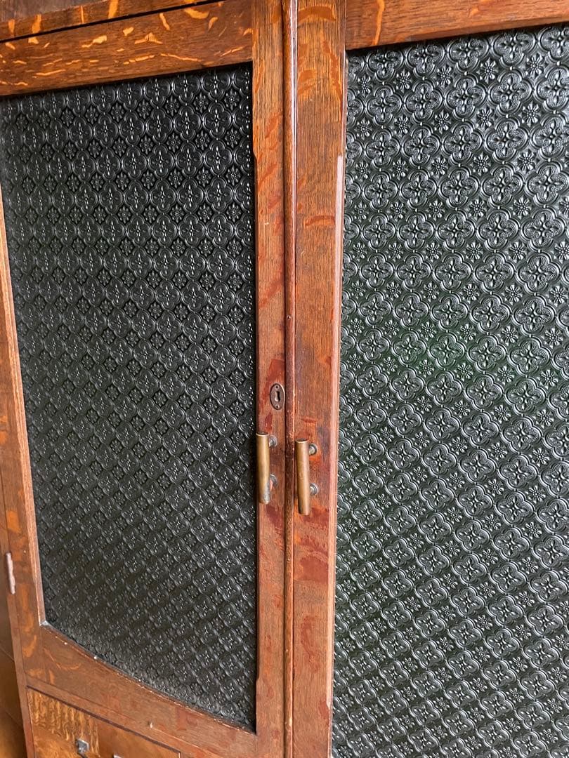 すりガラス アンティーク 昭和 レトロ キャビネット 食器棚 収納棚 本棚