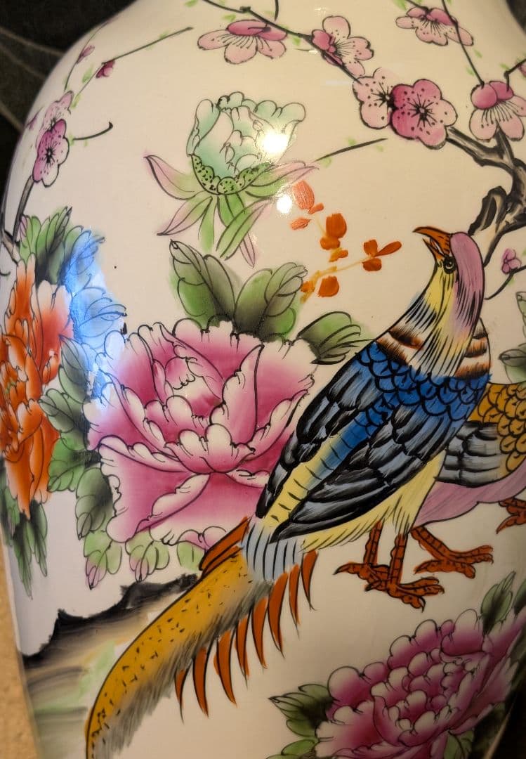 特大花瓶 置物 飾り インテリア アンティーク 花鳥 高さ62cm