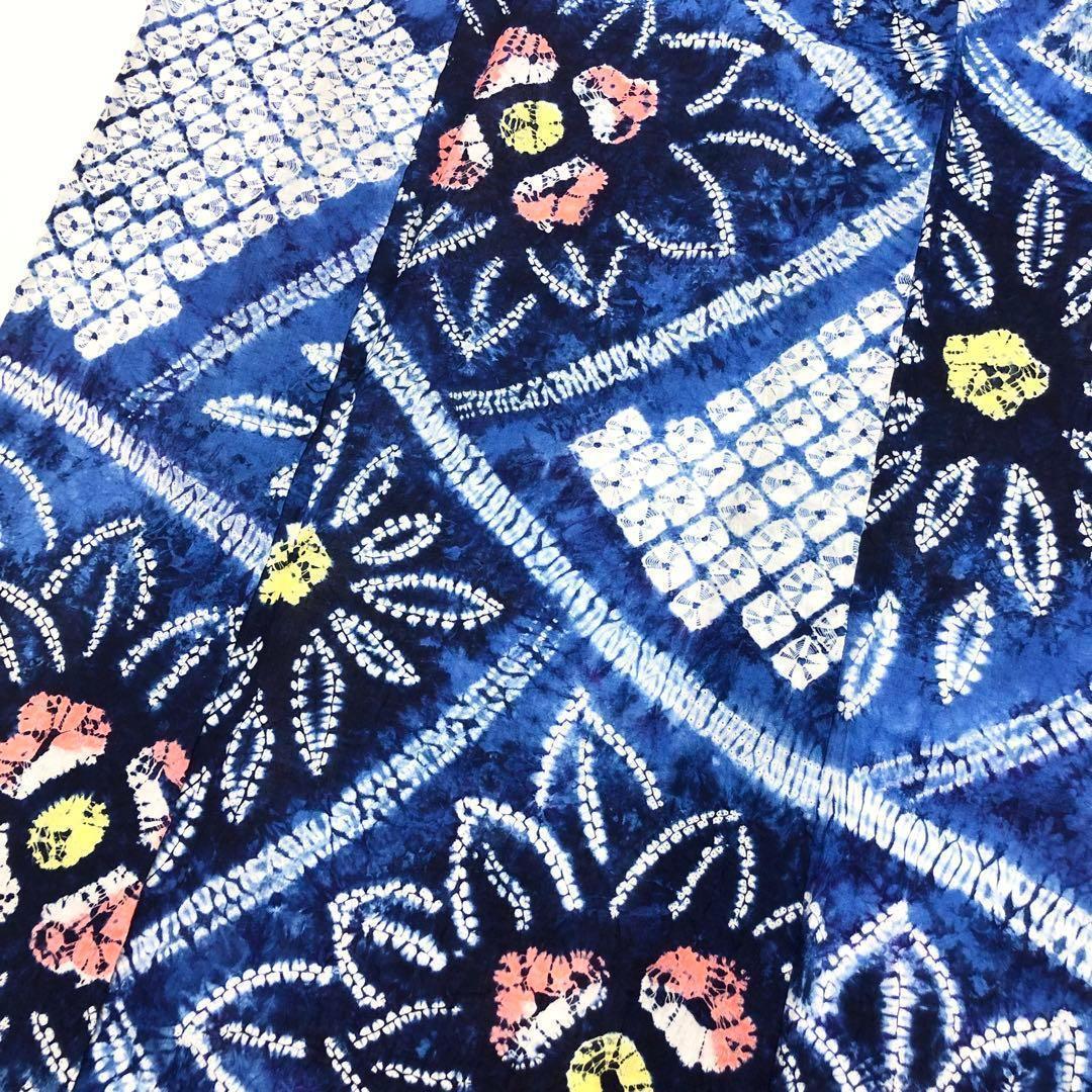 ☆ 夏着物 浴衣 有松鳴海本絞り 可愛い花柄模様 藍色 トール K-3580