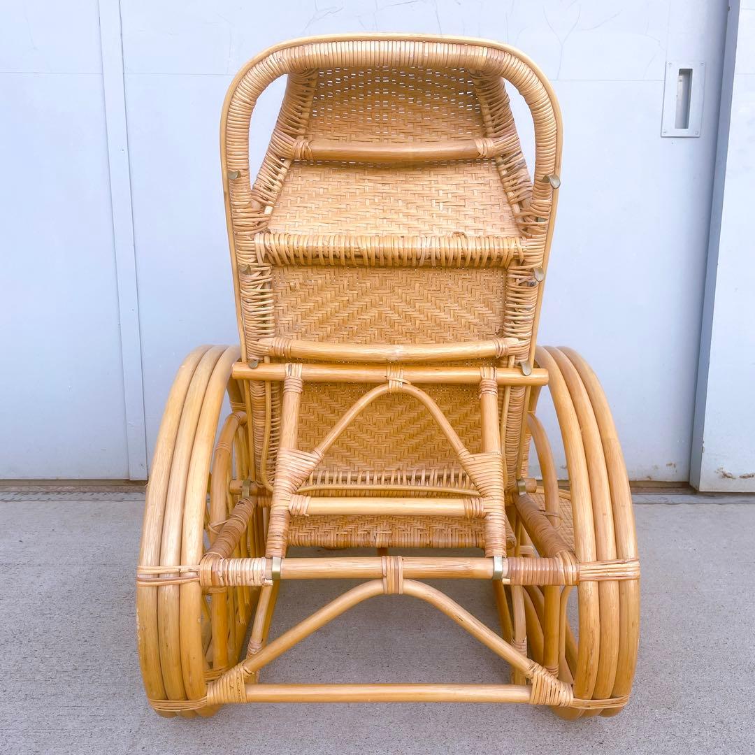 【送料無料】 ラタン リクライニングチェア テーブル マガジンラック オットマン