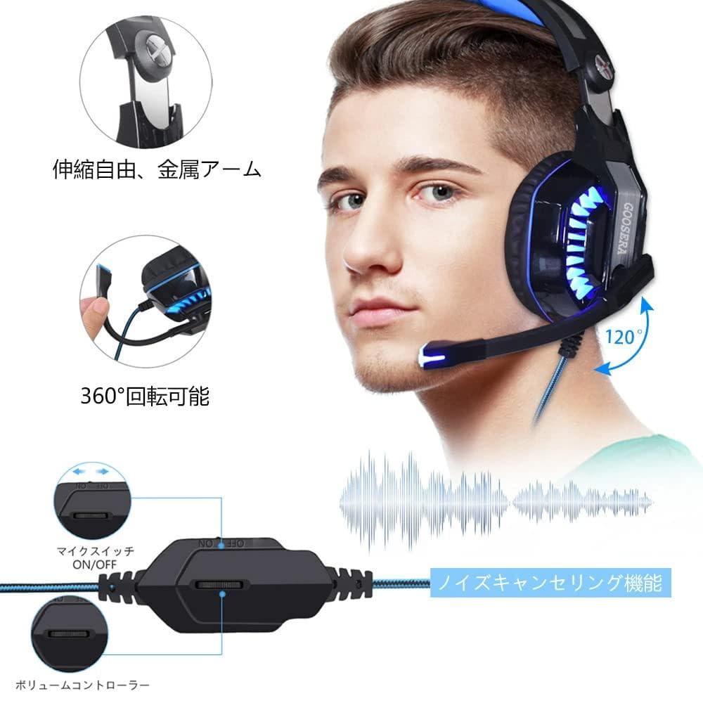 ノイズキャンセリング ヘッドセット ゲーミング 重低音強化