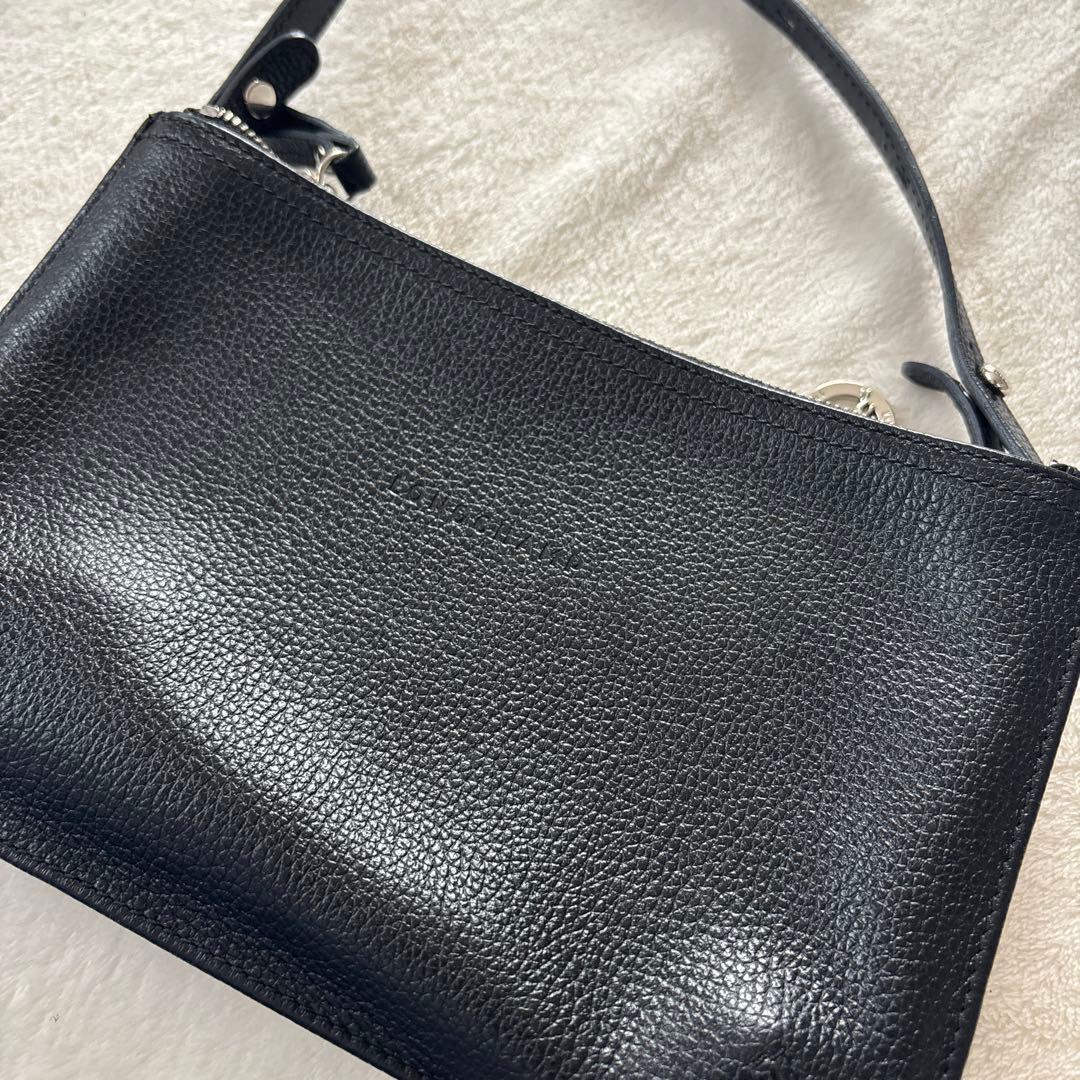 ロンシャン LONGCHAMP 黒レザー　ショルダーバッグ ダブルファスナー