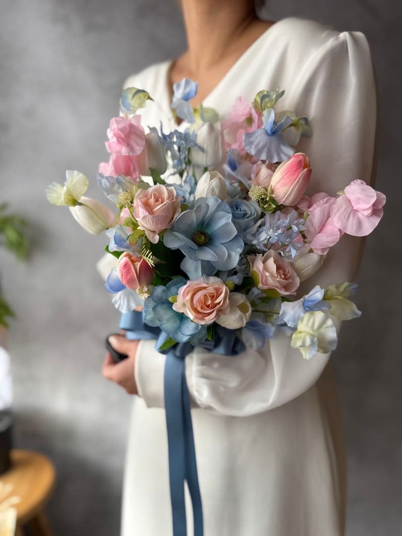ピンク×ブルークラッチブーケ☆ブートニア