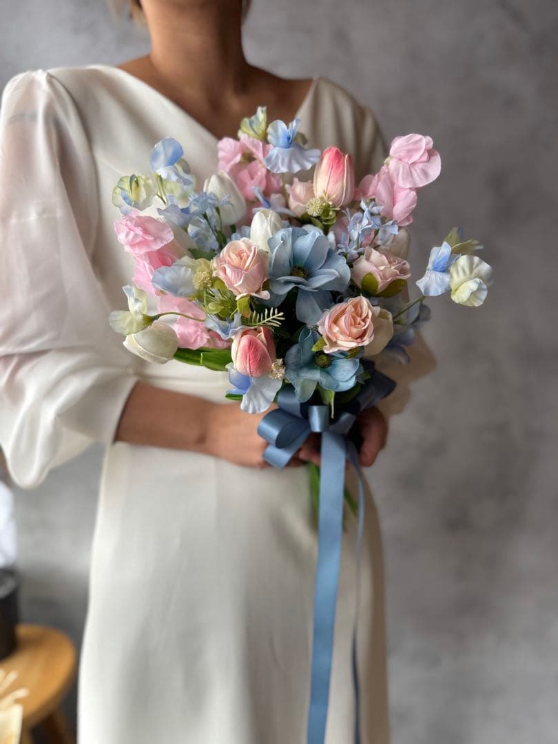 ピンク×ブルークラッチブーケ☆ブートニア