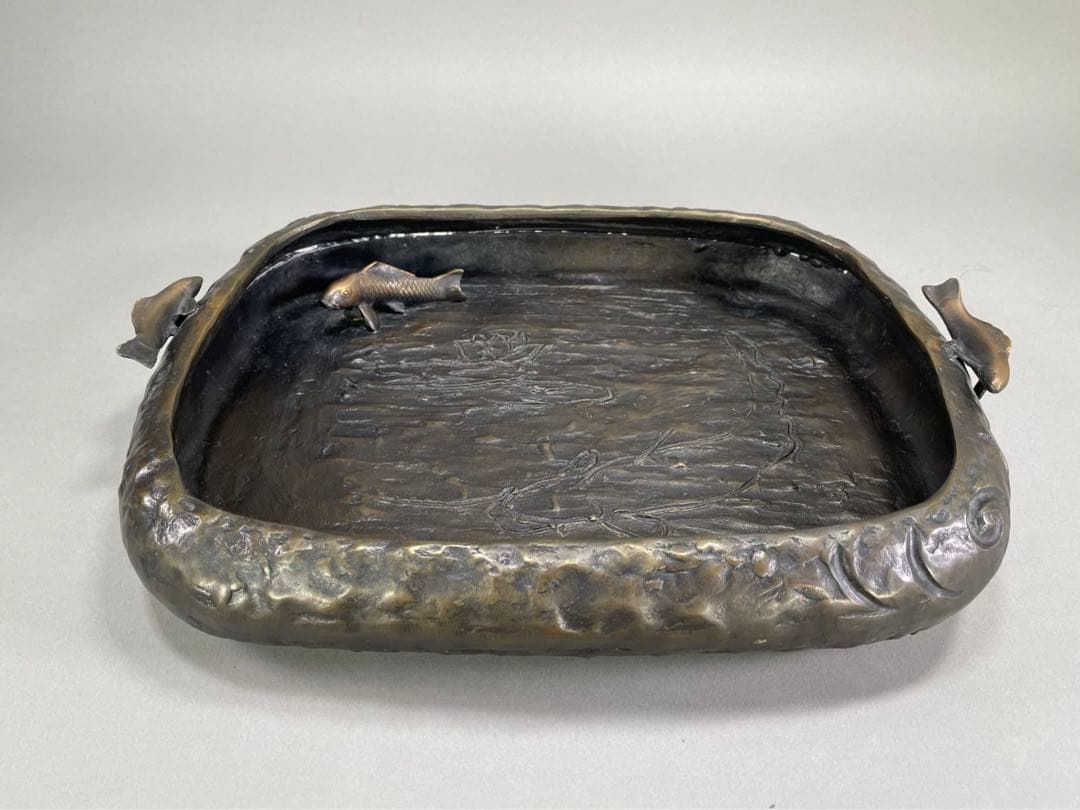 いけばな　池坊　古流　蠟型鋳造　般若純一郎造　鯉水盤　砂鉢　盆栽鉢　華道具 景色