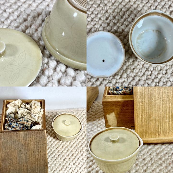 唯一無二　初代　平安春峰　松月庵 茶器 六碗　大正期　黄瓷釉　急須　煎茶道具