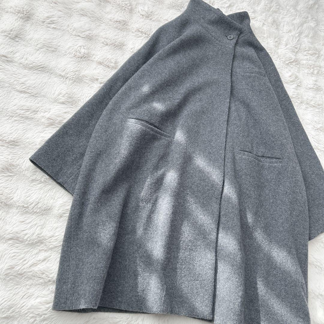 ミズイロインド★ウール混　スタンドカラーコート　グレー