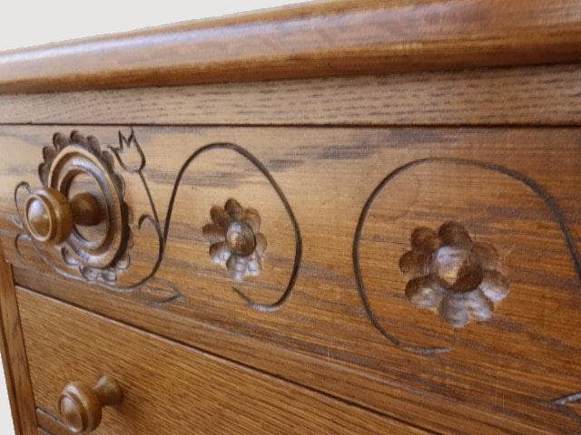 勇峰工芸（新）　雅　花柄チェスト　ナラ材家具　北海道手作り家具