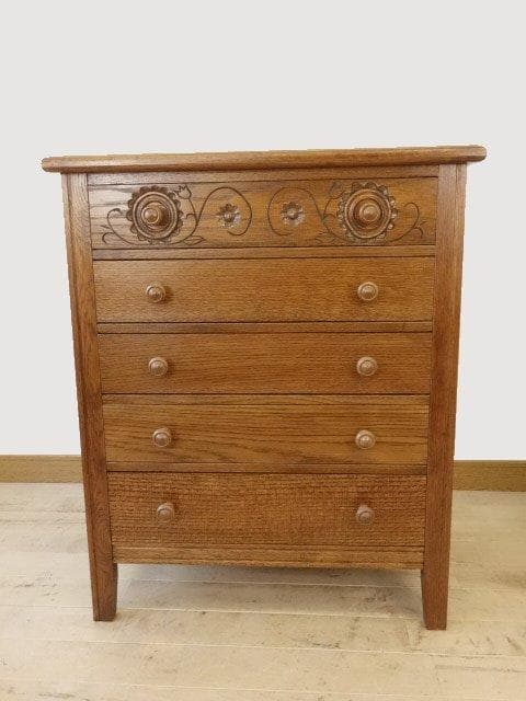 勇峰工芸（新）　雅　花柄チェスト　ナラ材家具　北海道手作り家具