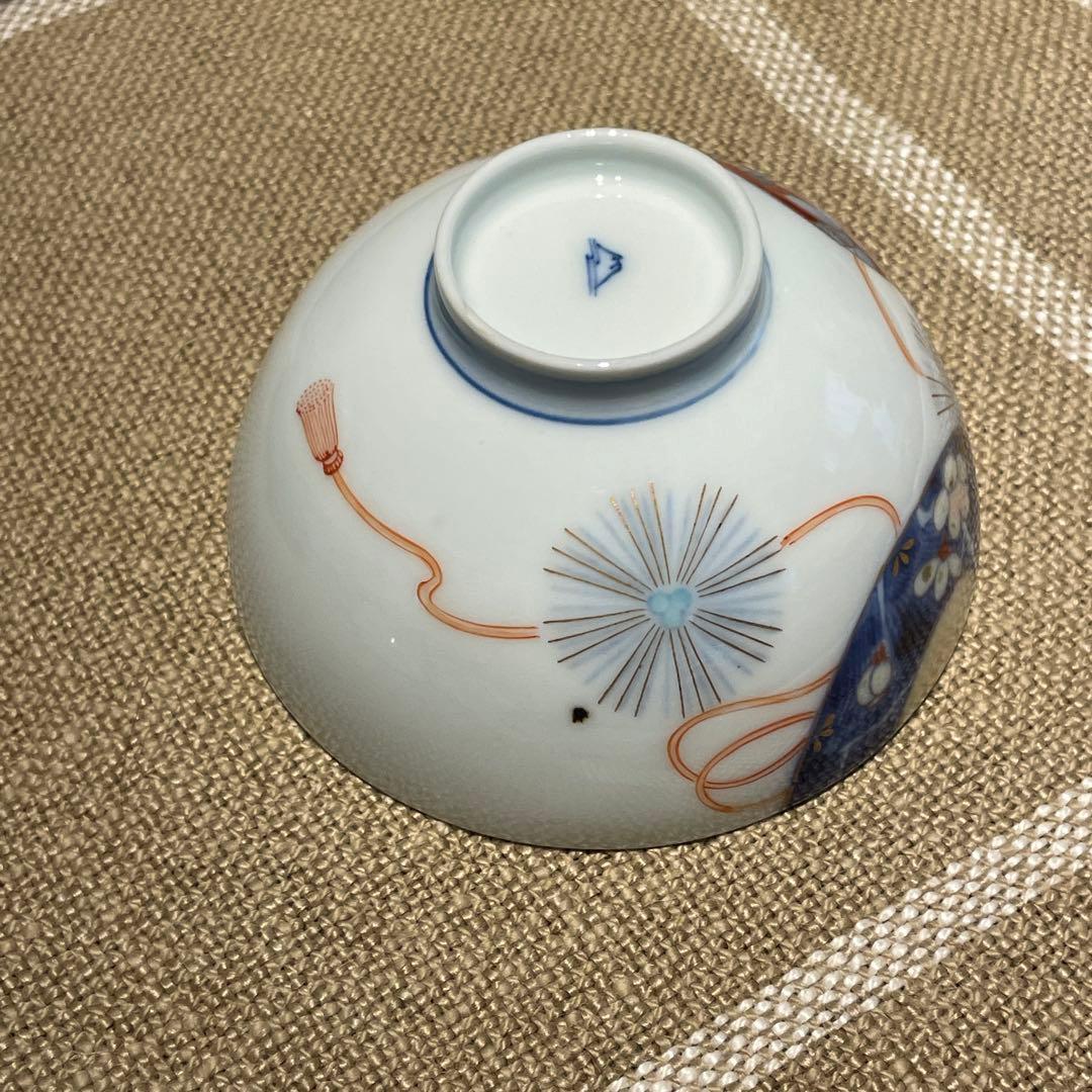 【レア】オールド深川 蓋付　手書き　富士印 松竹梅 払子結び紋 瑠璃 明治大正期