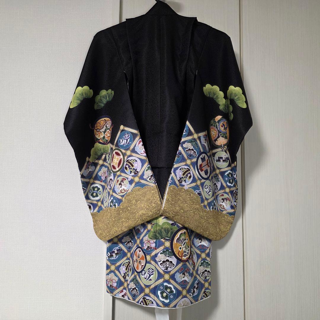 七五三 男の子 3歳 被布 7点セット 着物 黒 白