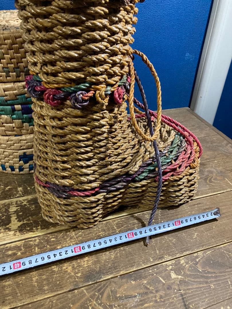 A 籠バスケット　ラタン　レトロ　ヴィンテージ　アンティーク調　靴　小物入れ