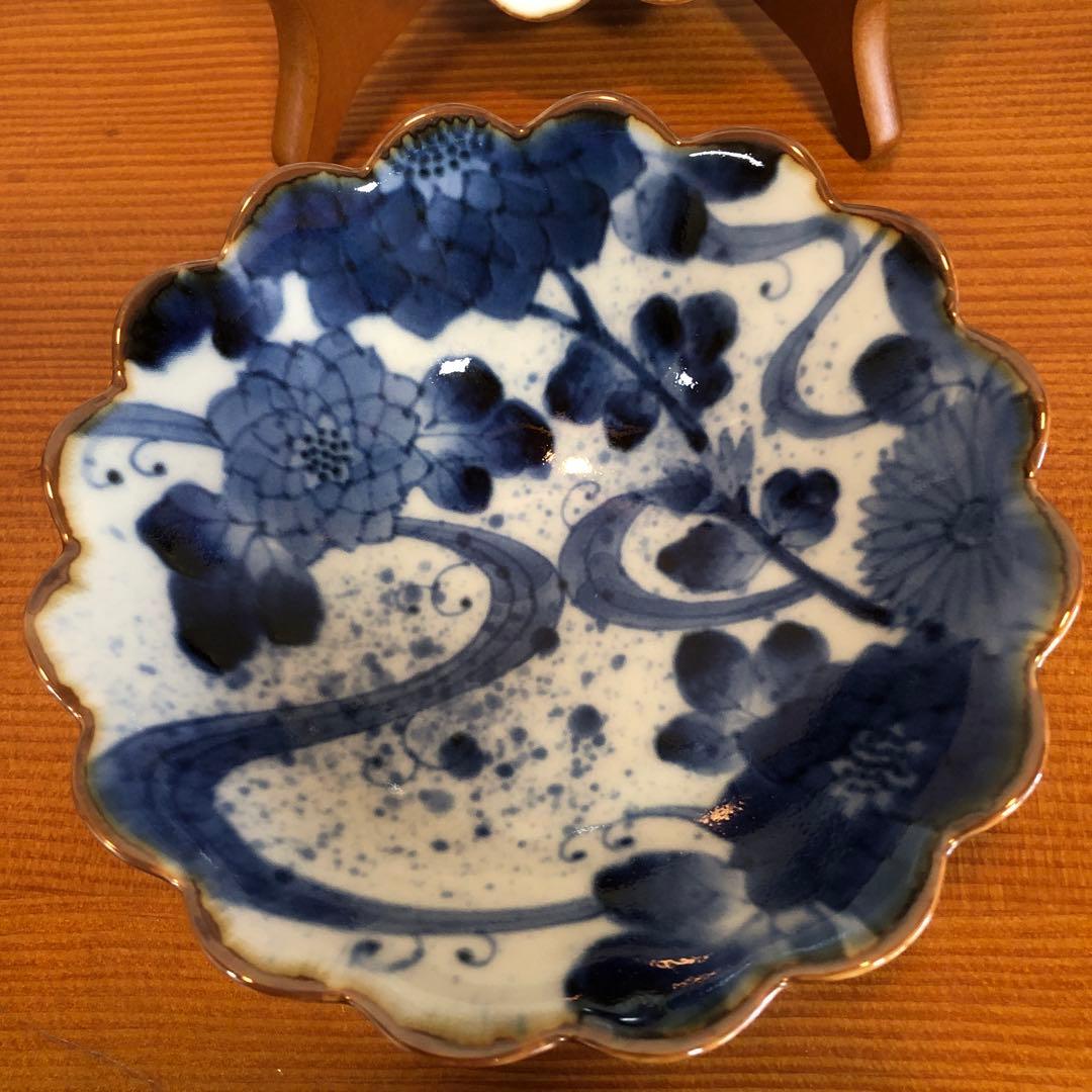 有田焼　福泉窯　染付 菊割四寸鉢二客