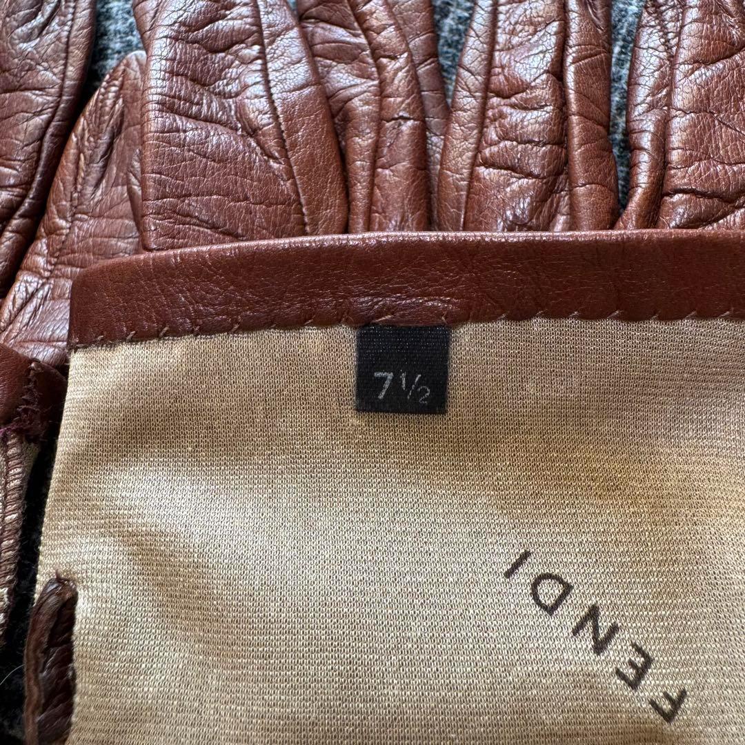 ヴィンテージ✨FENDI フェンディ レザーグローブ 手袋 ロゴ金具 7 1/2