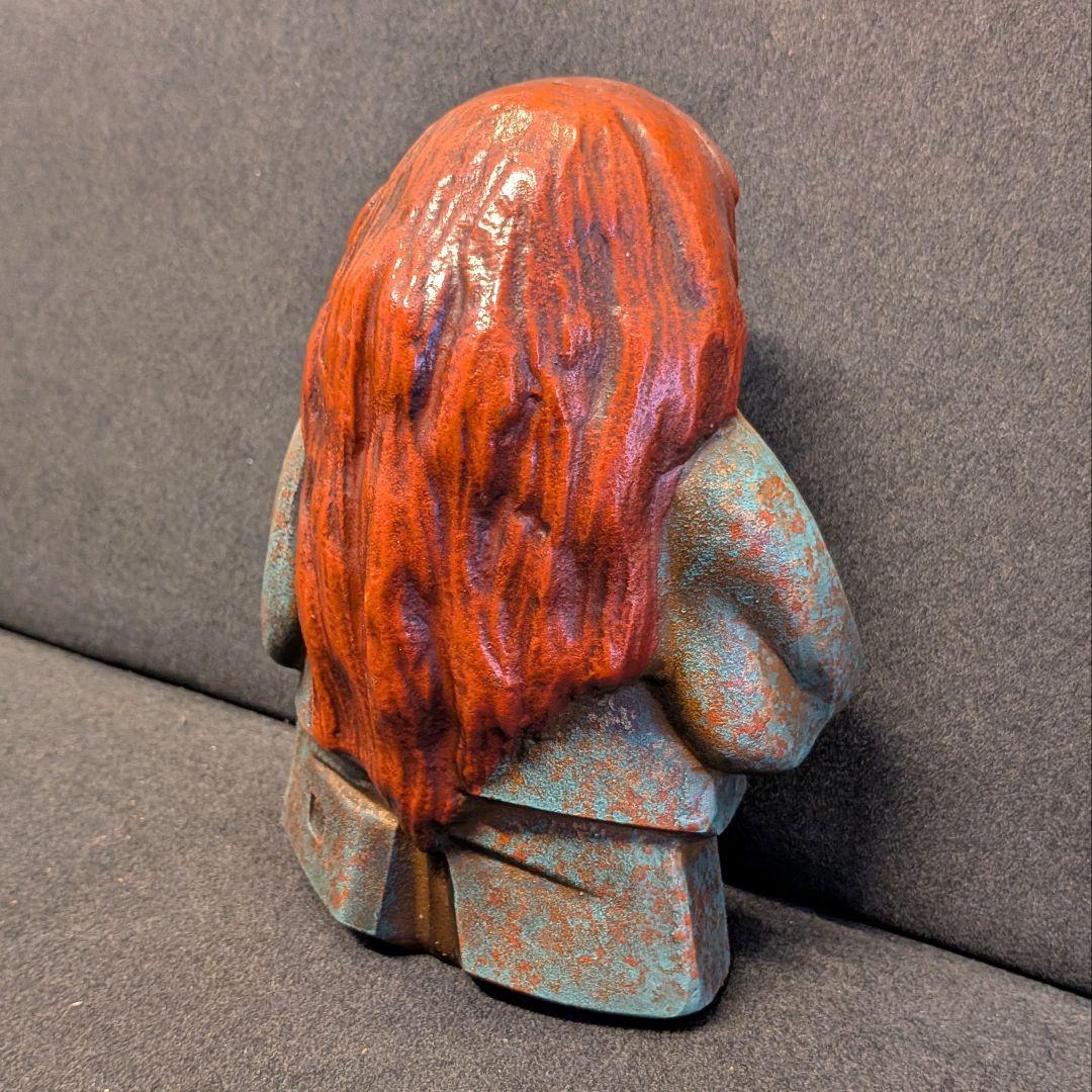 和装 童子像 扇子持ち 金属製 置物 鋳造刻印あり ブロンズ調 古美術風