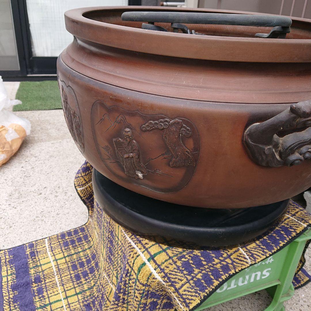 火鉢、唐銅古美術、五徳付