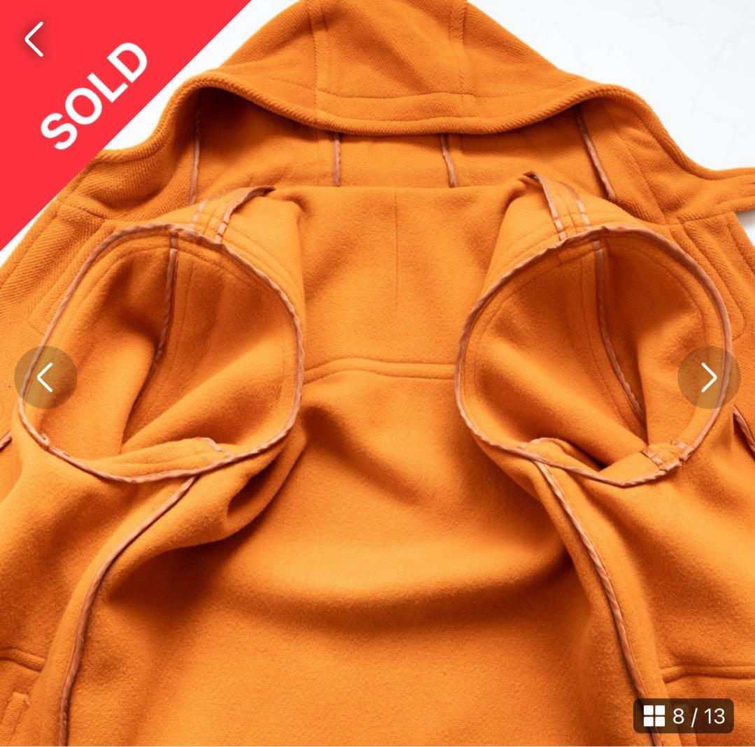 【MoorBrook製生地】ダッフルコート　ヘリンボーン　オレンジ　英国製　L