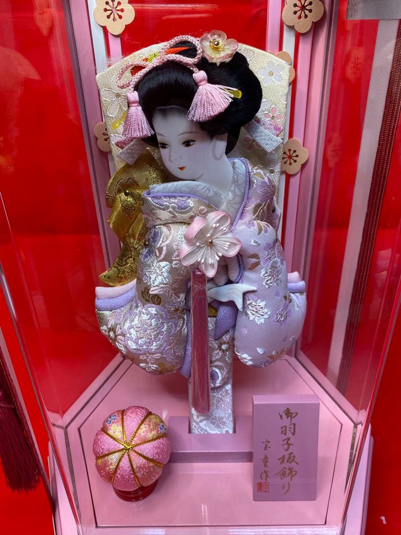 羽子板　振袖金蘭　アクリルケース９号・サイズ間口約２５×奥行約１９×高約３７㎝