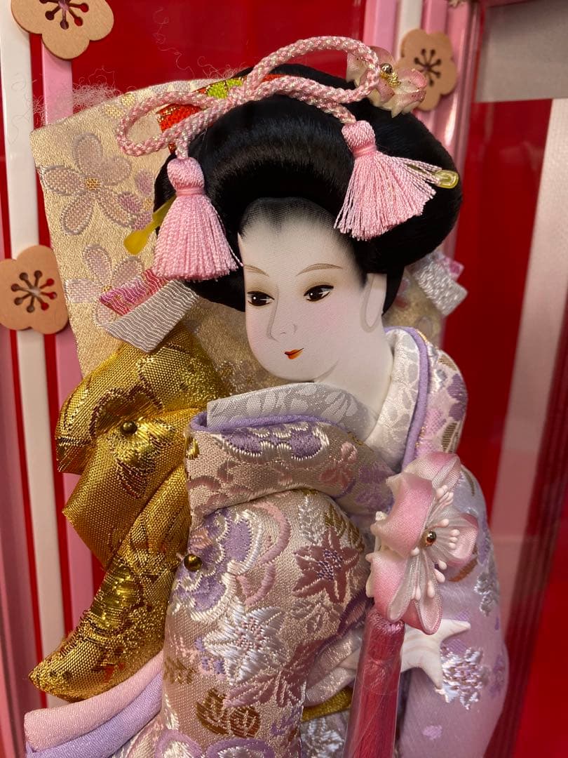 羽子板　振袖金蘭　アクリルケース９号・サイズ間口約２５×奥行約１９×高約３７㎝