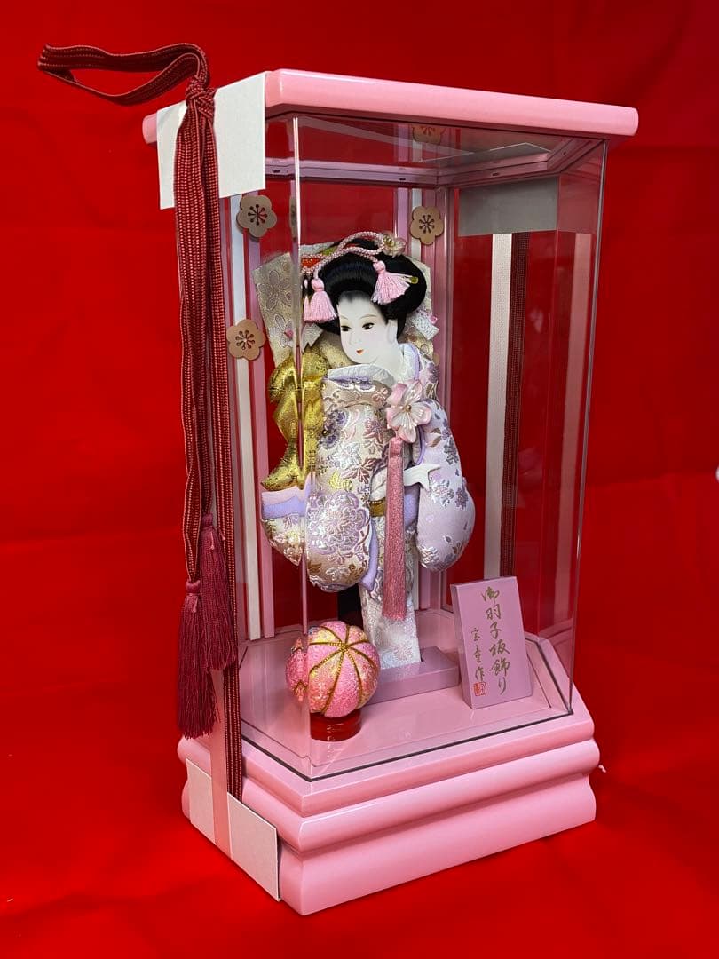 羽子板　振袖金蘭　アクリルケース９号・サイズ間口約２５×奥行約１９×高約３７㎝