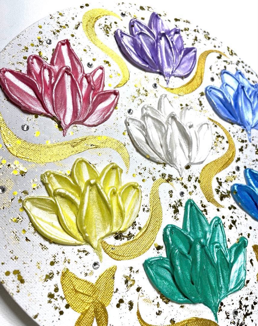 開運絵画　蓮の花　黄金の蓮の花　神の化身　蝶々　白龍様からのメッセージ絵画