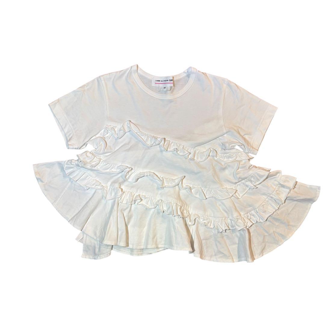 コムデギャルソンガール フリルTシャツ ホワイト 半袖カットソー 19AW
