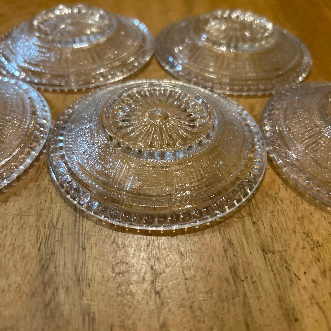 大正期プレスガラスレース皿アンティークヴィンテージ和ガラス(雷紋)五枚