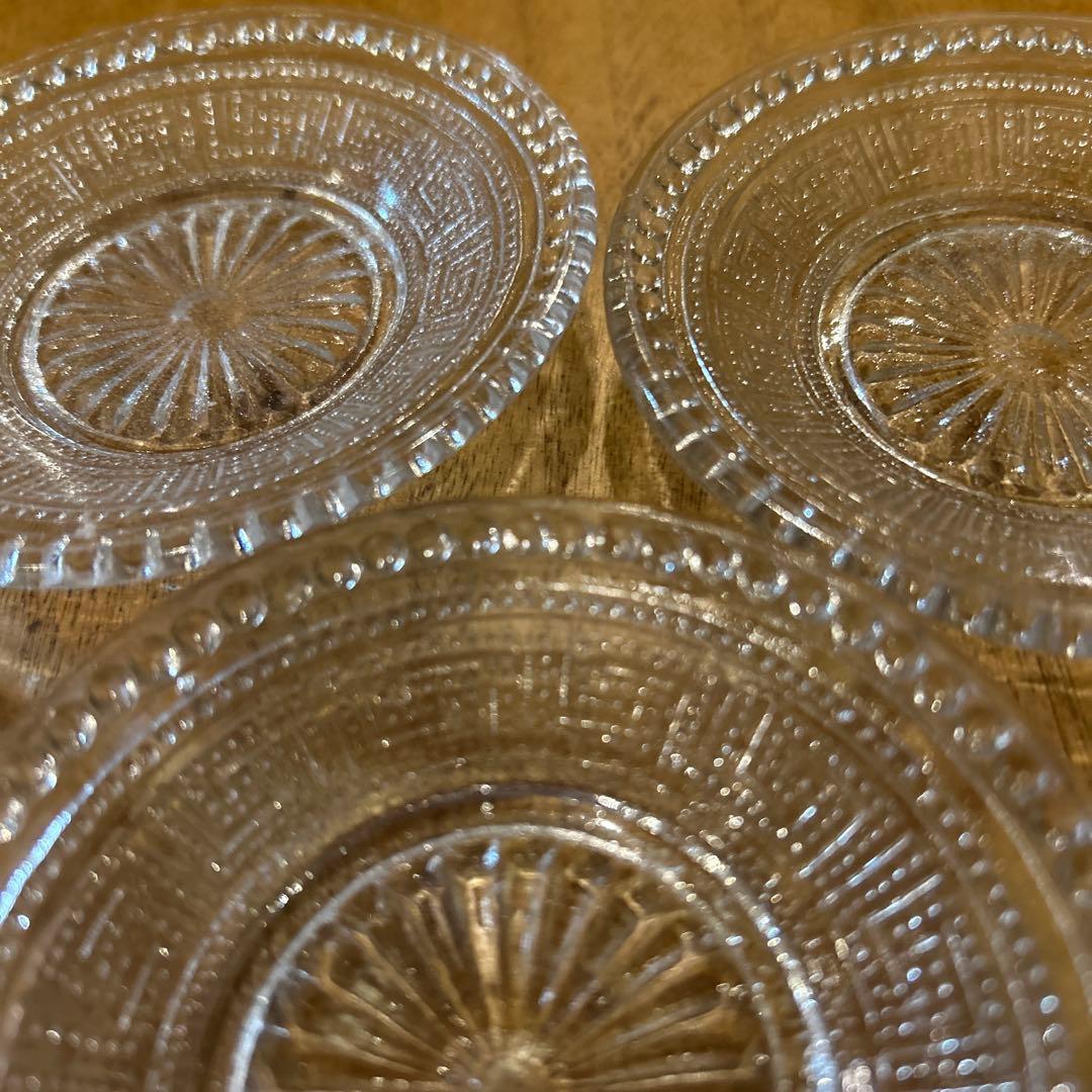 大正期プレスガラスレース皿アンティークヴィンテージ和ガラス(雷紋)五枚