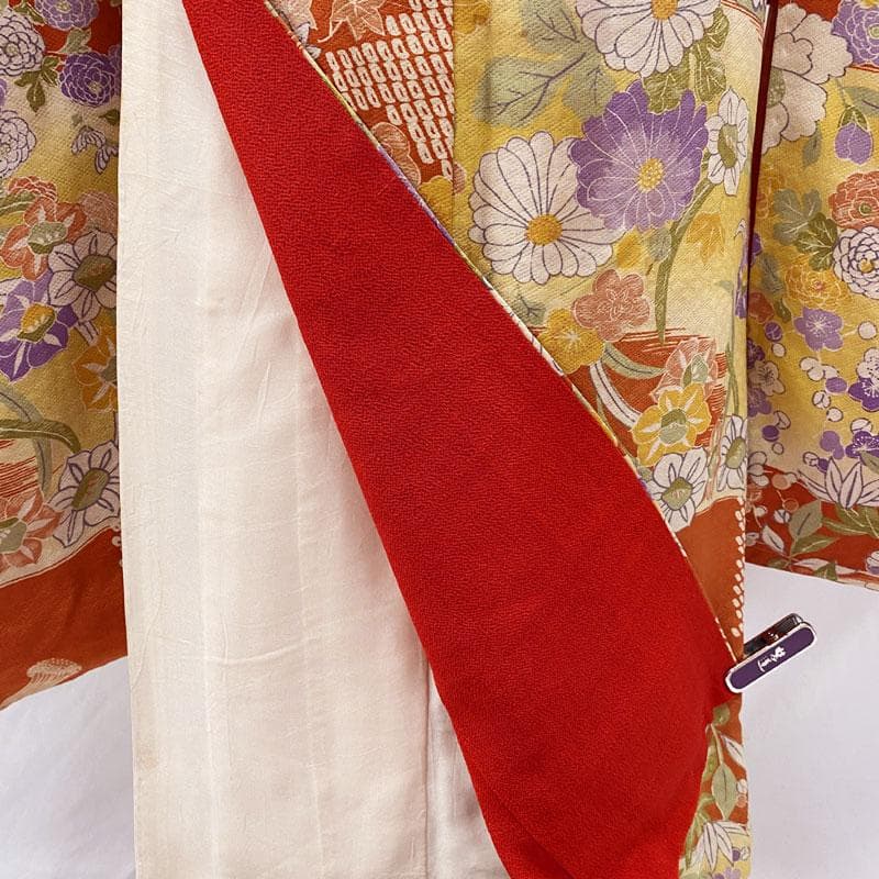 512ag40◎七五三 七歳 女児 アンティーク着物&袋帯 レトロ オレンジ◎