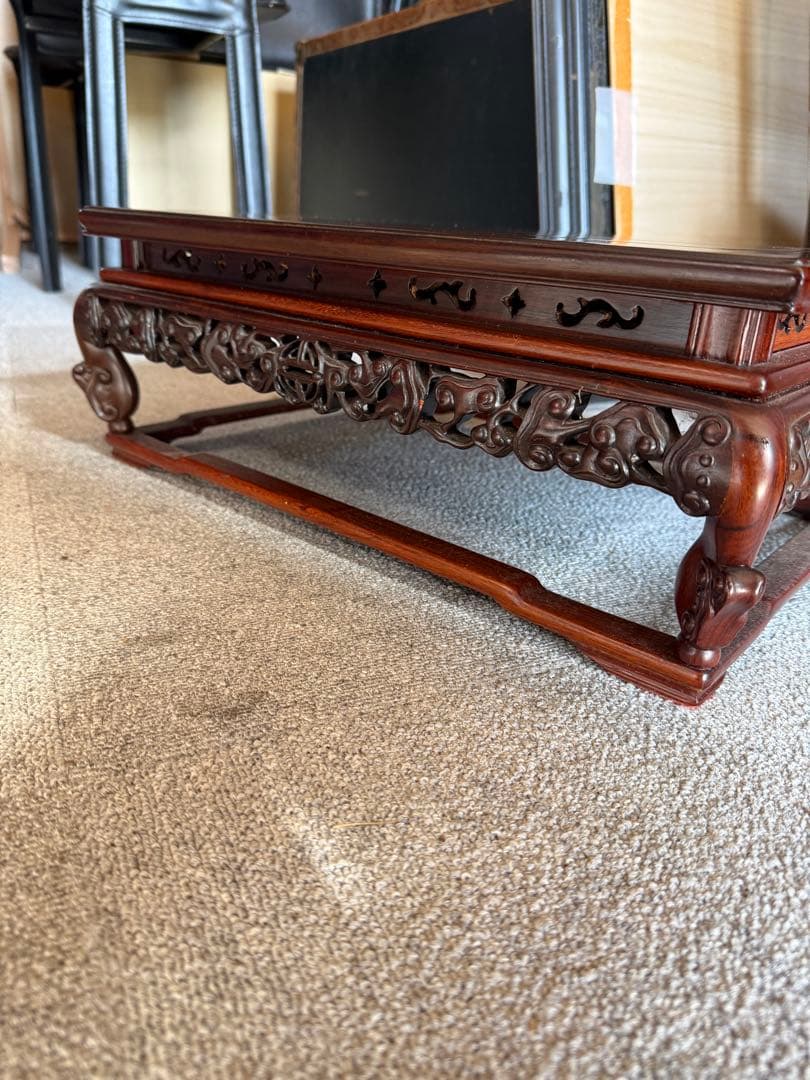 唐木花台 仁刻印 花梨材 彫刻大型飾り台 香炉台 盆景台 高級唐木家具