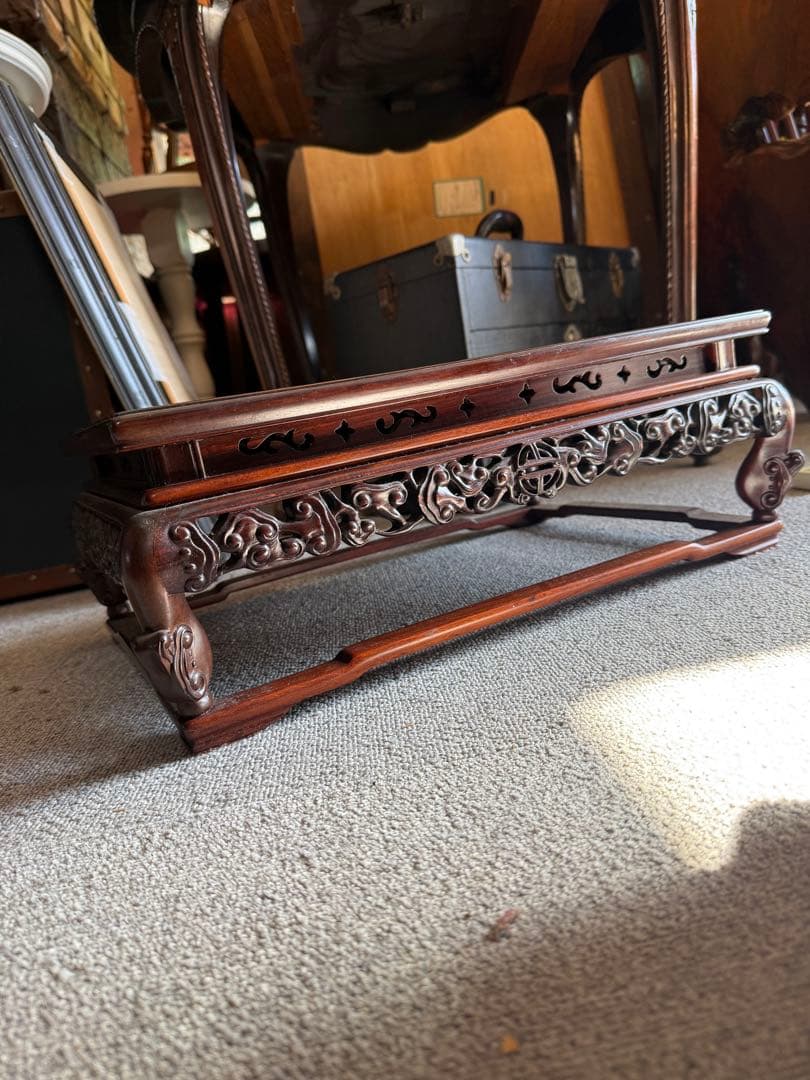 唐木花台 仁刻印 花梨材 彫刻大型飾り台 香炉台 盆景台 高級唐木家具