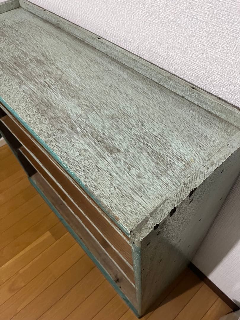 青緑の昭和レトロな本棚　木製4段　ブルーグリーン