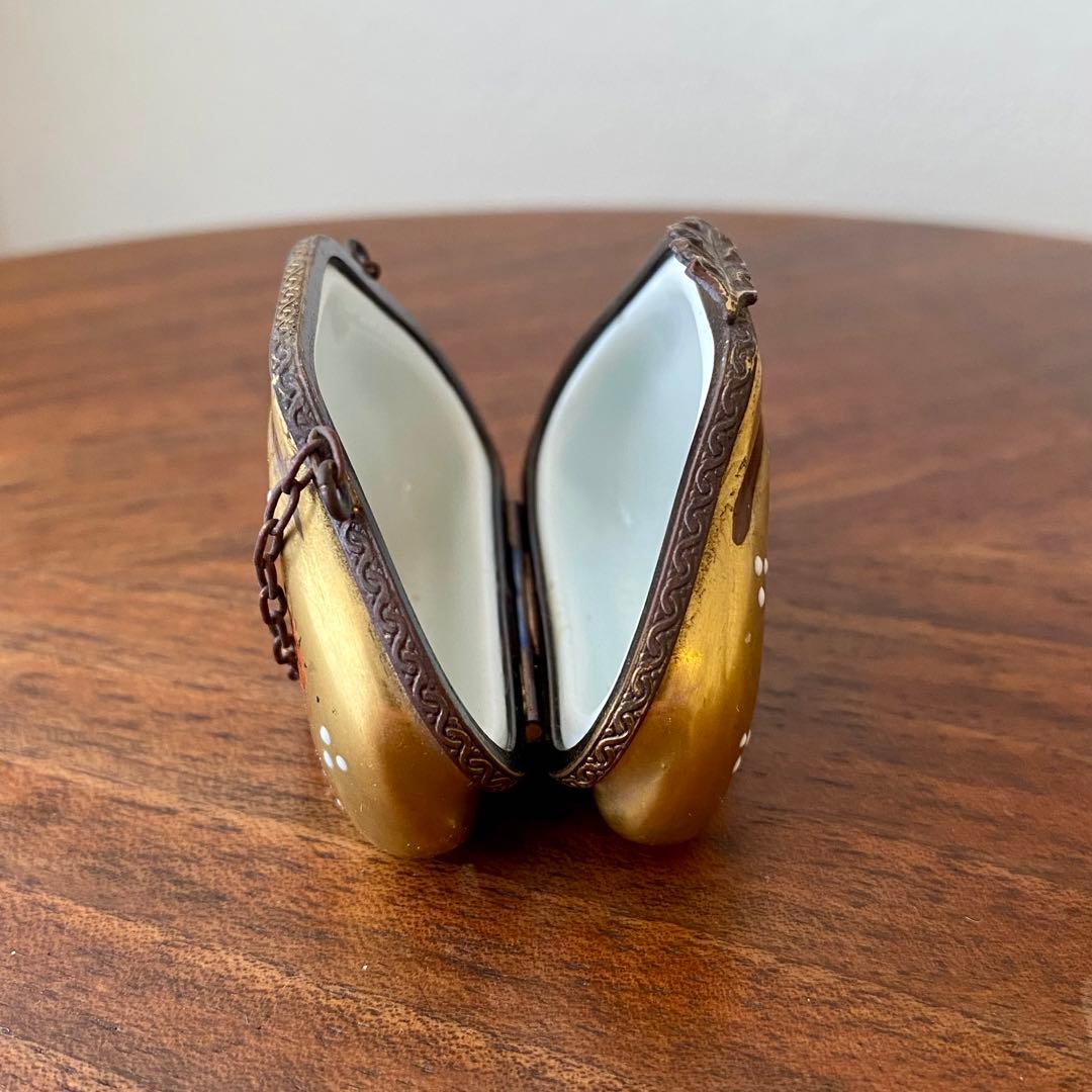 フランス製 ヴィンテージ リモージュボックス バッグ 蝶 てんとう虫 手描 金彩