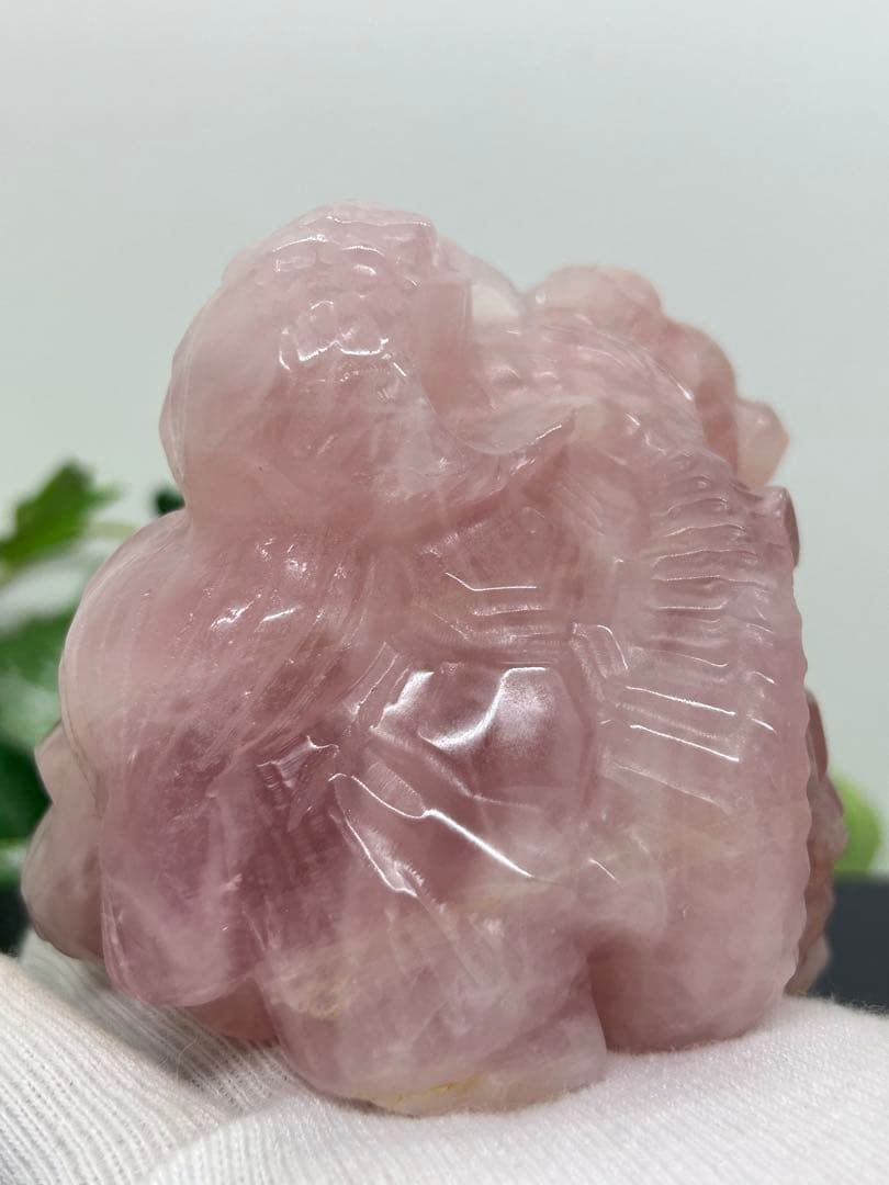 天然石ローズクォーツ　玄武龍亀置物　No.1865