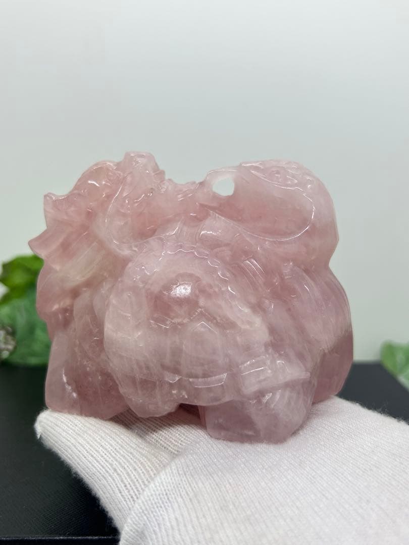天然石ローズクォーツ　玄武龍亀置物　No.1865