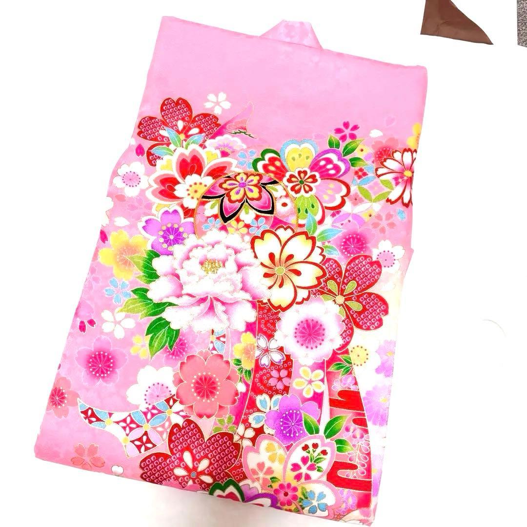 《新品》正絹 華やかな刺繍入❗️お宮参り 産着 襦袢付 新品たとう紙付 ピンク