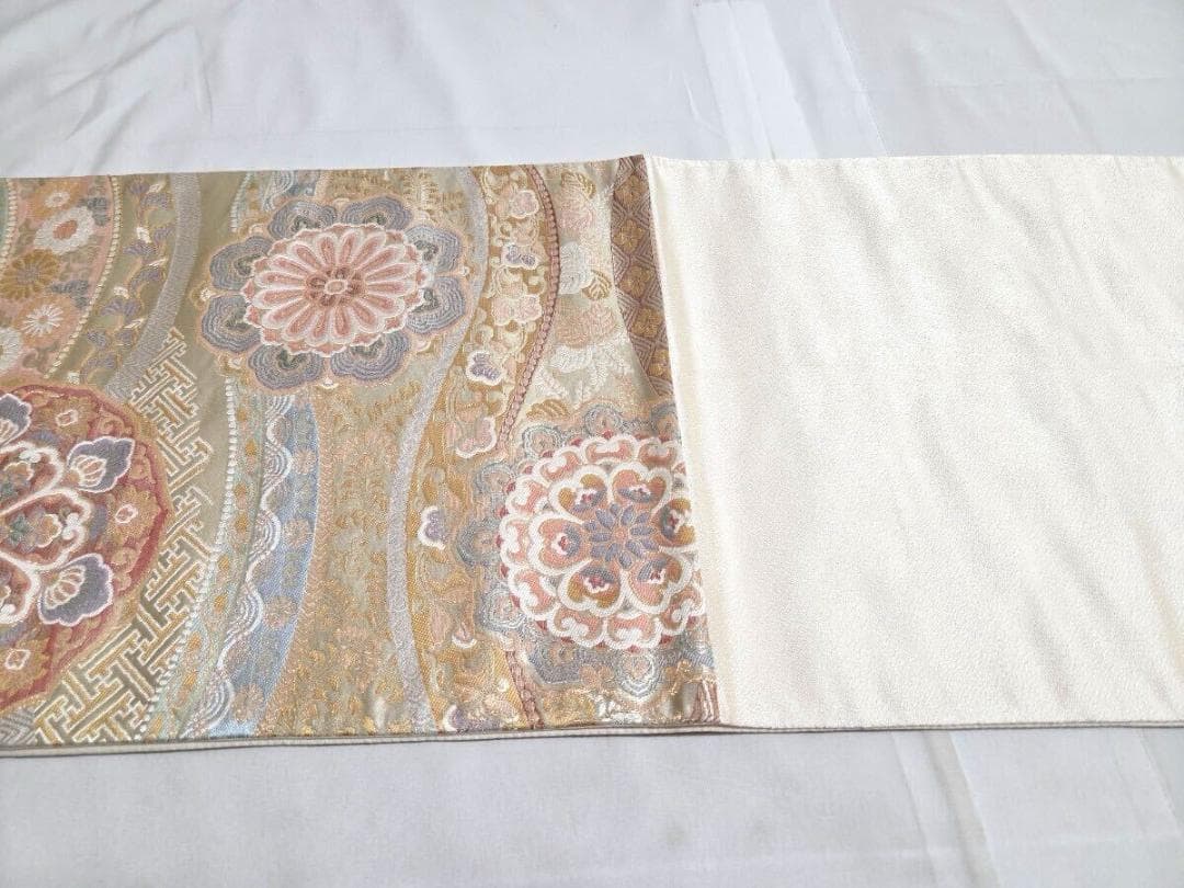 G 正倉院華文 金糸 菊 唐草唐花 桐 パステル 六通 正絹 フォーマルな袋帯