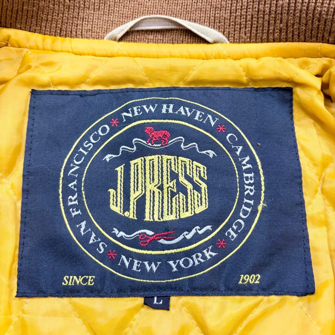 J.PRESS スタジャン 袖レザー ワッペン 裏地キルティング ブラウン L