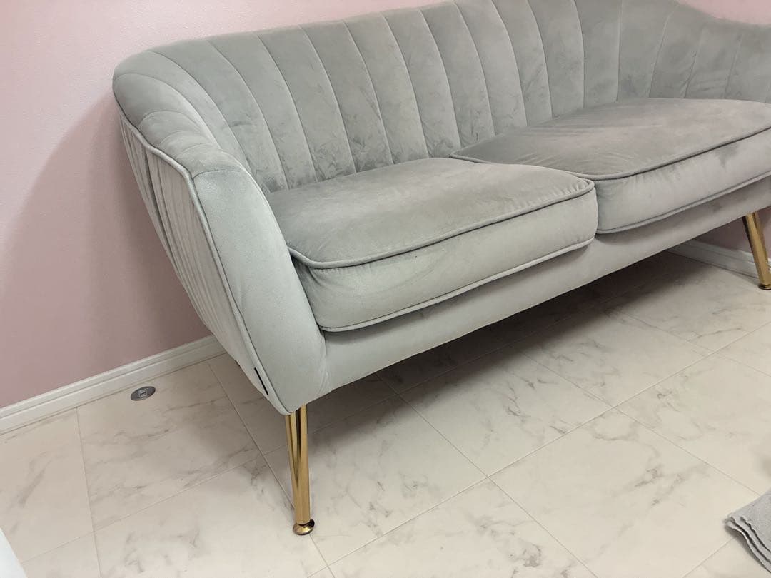 グレー ベロア 2人掛けソファ